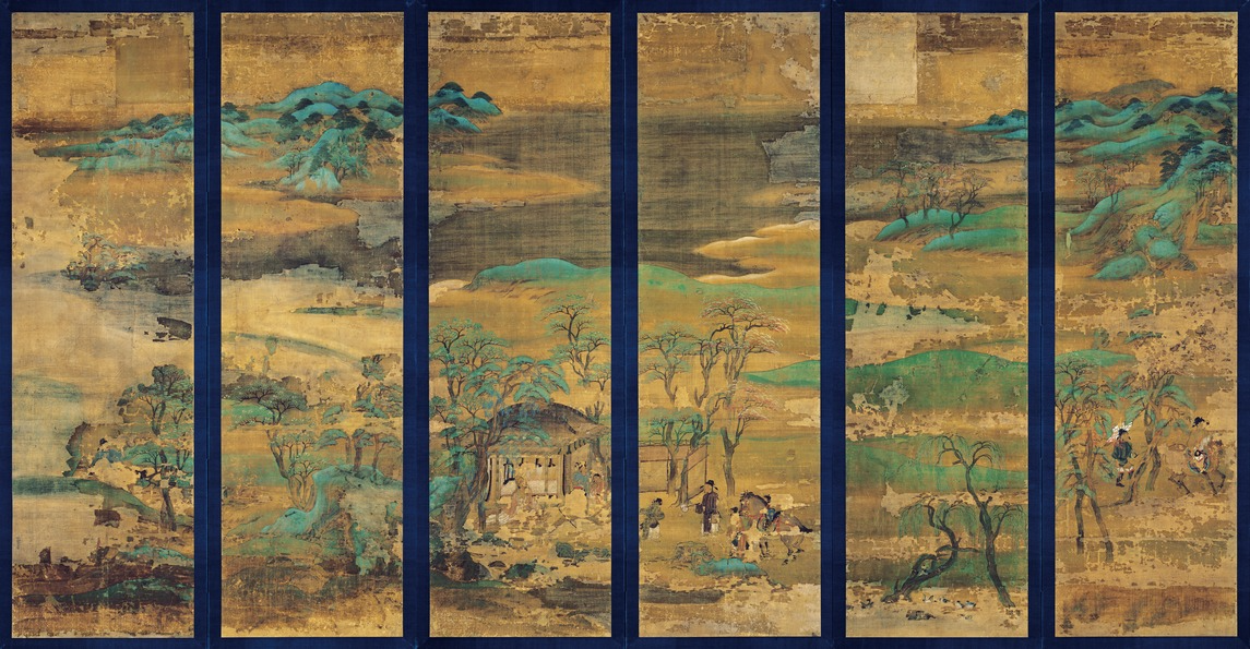 山水画 屏風 縦約116センチ横約267センチ 国宝「山水屏風（せんずい 