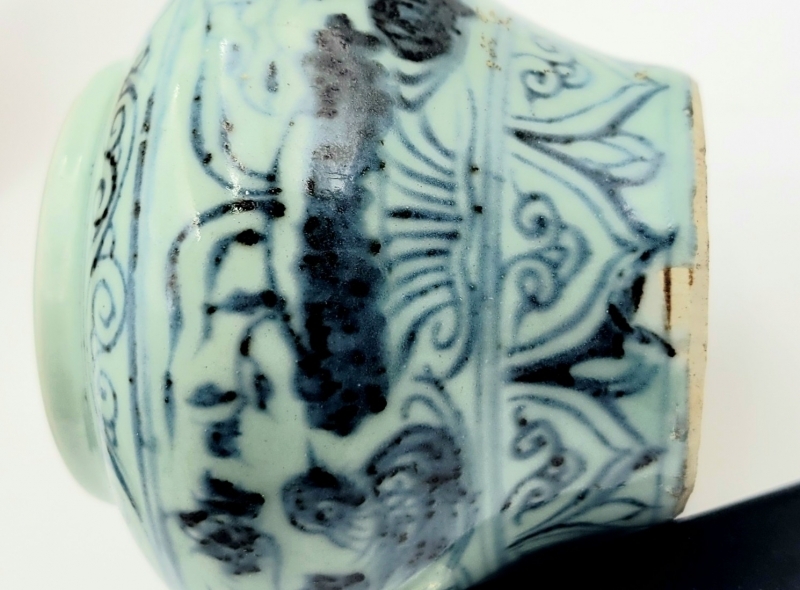 中国古美術 時代物 染付小壺 元から明時代 花台付 合わせ箱|サムライ 
