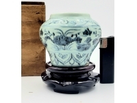 中国古美術　時代物　染付小壺　元から明時代　花台付　合わせ箱