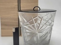 硝子の水指　カットガラス　クリスタルガラス　漆塗替え蓋　合わせ箱
