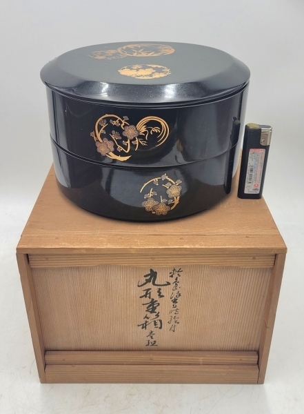 輪島塗本舗・稲忠漆芸堂☆「重箱」三段重・紋蒔絵☆美品・共箱付 