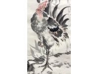 児玉果亭「軍鶏」掛軸 紙本 肉筆：長野県