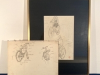 ◆２点まとめて◆高畠達四郎／毎日芸術賞受賞作家「自転車」素描 鉛筆画 肉筆 額装