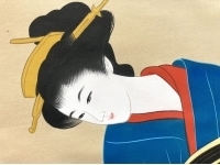 勝川春扇「美人画」掛軸 絹本 肉筆