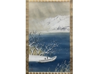 高木富三「湖北の雪」風景画　絹本　共箱（師／金島桂華・西山英雄）