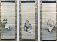 土佐光孚　絹本　3幅　掛軸　（土佐派 絵師）