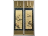 伊川院／狩野栄信　絹本　双幅　掛軸