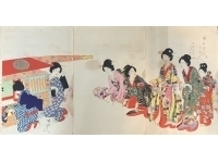 木版画　楊洲周延【徳川時代 貴婦人の図】浮世絵　大奥　美人画（籠）