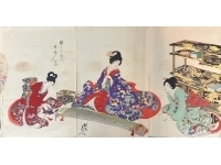 木版画　楊洲周延【徳川時代 貴婦人の図】浮世絵　大奥　美人画　琴
