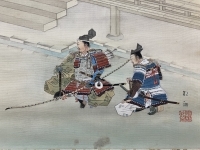 松澤松湖【楠公】武者図　絹本　共箱（松本楓湖　武者絵）