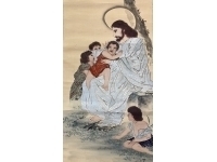キリスト　絹本　掛軸（Christian　cristiano　catholic　católico　Bible）