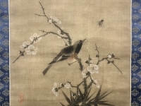 渡辺崋山【花鳥図】絹本　掛軸　識箱　Kazan Watanabe／Samurai painter
