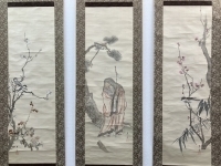 松村呉春　3幅（白梅・寿老人・赤梅）　絹本　掛軸　Goshun Matsumura