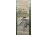 尾竹竹坡【春景山水】絹本　掛軸　共箱（Otake Chikuha）