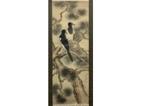 山下仙谷【花鳥 図】絹本　掛軸（箱破損）Senkoku Yamashita