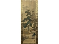 島崎柳塢「根岸の松」絹本　掛軸　共箱