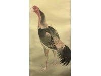 山本星海「勝関」（軍鶏図）絹本　掛軸　共箱