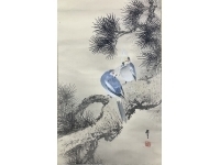 画賛　オカメインコ　絹本　掛軸【中村不折・古田土雅堂】Fusetsu Nakamura