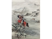 宇治川の戦【武者 図】紙本　掛軸（南陽 筆）Samurai　Ukiyoe