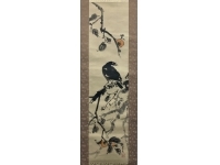 在銘（巣鳥銘）　花鳥図　紙本　掛軸