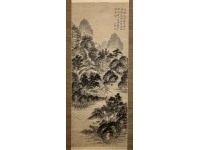 浦上玉堂【山水画】絹本　掛軸　識箱（日本／江戸／中国）Edo／Gyokudo Uragami