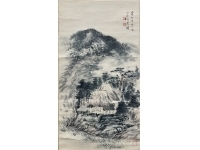 矢野橋村【山水図】紙本　掛軸　共箱（河野秋邨・小室翠雲・池田桂仙・水田竹圃）Kyoson Yano