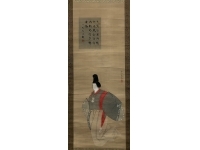 天野平岸・巖谷一六〈画・賛〉絹本　掛軸　Edo