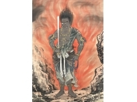 秋山美鳳【不動明王】絹本　掛軸　共箱