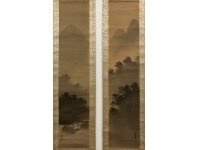 山田年忠（敬中）絹本　双幅　掛軸　共箱（円山派・川端玉章／師事）