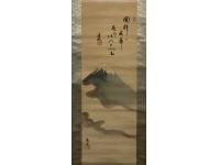 津端道彦：上田聴秋／画賛【富士】絹本　掛軸