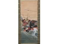 河合英忠【武者／那須与一】絹本　掛軸　Hidetada Kawai（Samurai painting／Pintura samurái）
