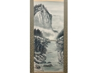 松橋玉昇【八木鼻山水】絹本　掛軸　共箱