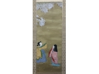 在銘【桜・花見】絹本　掛軸　Kakejiku　Hanging scroll