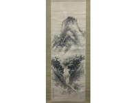 田崎草雲【山水図】紙本　掛軸　鑑定箱　Tazaki Soun　Kakejiku Hanging scroll