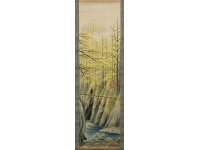 加藤淘綾【秋景吊橋】絹本　掛軸（安田靫彦　斉藤茂吉）Kakejiku　Hanging scroll