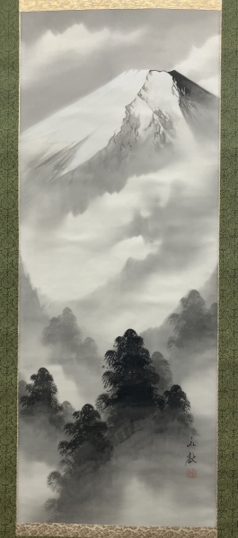 竹角紅秋【富士山】絹本 掛軸 共箱|サムライオークション