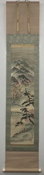 富田渓仙【春景山水】絹本 掛軸 Tomita Keisen Kakejiku Hanging