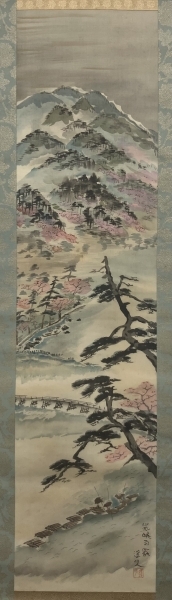 富田渓仙【春景山水】絹本 掛軸 Tomita Keisen Kakejiku Hanging