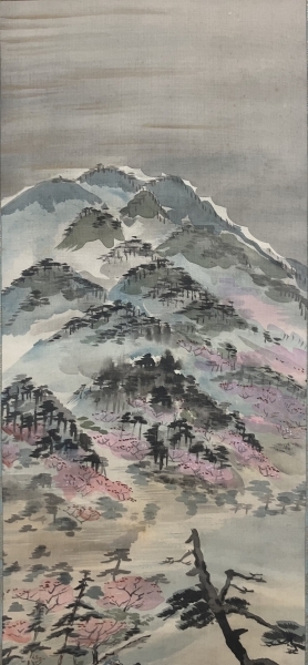 富田渓仙【春景山水】絹本 掛軸 Tomita Keisen Kakejiku Hanging