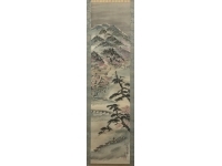 富田渓仙【春景山水】絹本　掛軸　Tomita Keisen　Kakejiku　Hanging scroll