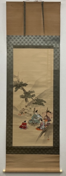 人物風景図絹本双幅掛軸在銘在款箱書共箱付き [B34527] 安田素風 【武者】 絹本 掛軸 共箱 Illustration of a samurai