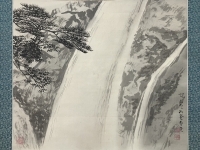 水田硯山　水墨山水　絹本　掛軸　共箱　Kenzan Mizuta　Kakejiku　Hanging scroll