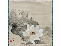 大橋翠石 【蓮・花】 絹本　掛軸　Suiseki Ohashi　Kakejiku　Hanging scroll
