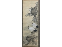 山本琴谷 【双鶴】 絹本　掛軸　Edo　Kakejiku　Hanging scroll