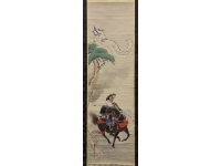 五十嵐蠹仙　武者図　紙本　掛軸 （秋田藩 絵師） Kakejiku　Hanging scroll