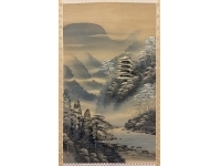 堀江京泉 【塔】 金泥　絹本　掛軸　共箱