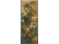 不破春香　山水画　絹本　掛軸　識箱　（Fuwa Shunko）　Kakejiku　Hangingscroll