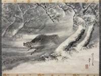北澤楽天　猪　紙本　掛軸　共箱