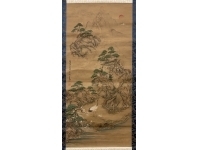 在銘　蓬莱山　鶴　紙本　掛軸　江戸　Edo　Kakejiku　Hanging scroll