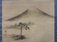 中西耕石　富士　三保の松原　絹本　掛軸　Mount Fuji　Edo　Kakejiku　Hanging scroll